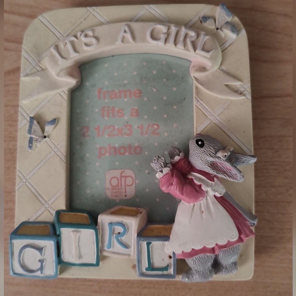 Vintage! Adorable " it's a girl"  photo frame, holds a 2.5 In By 3.5 In Photo